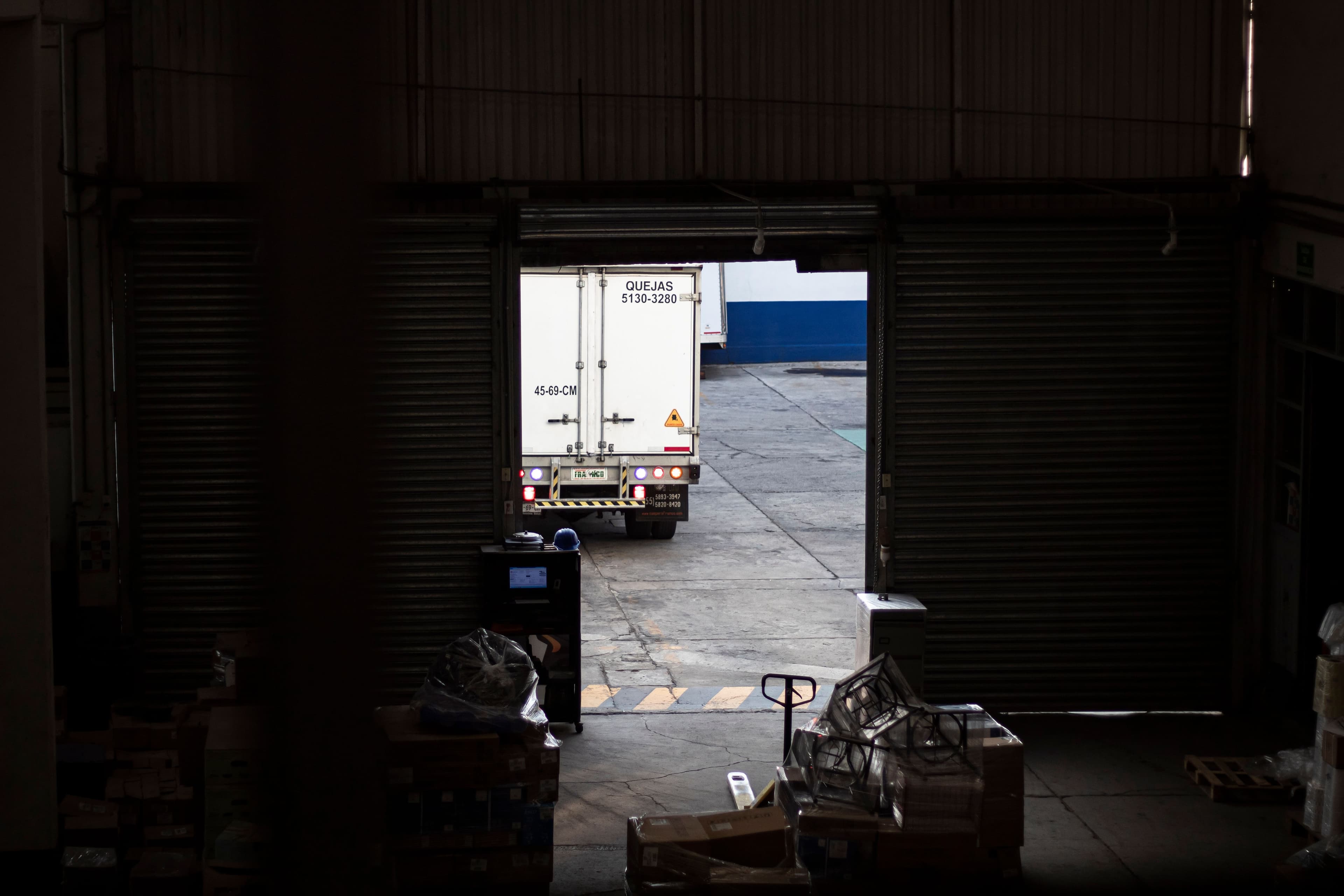 Loading dock with a delivery truck backed in